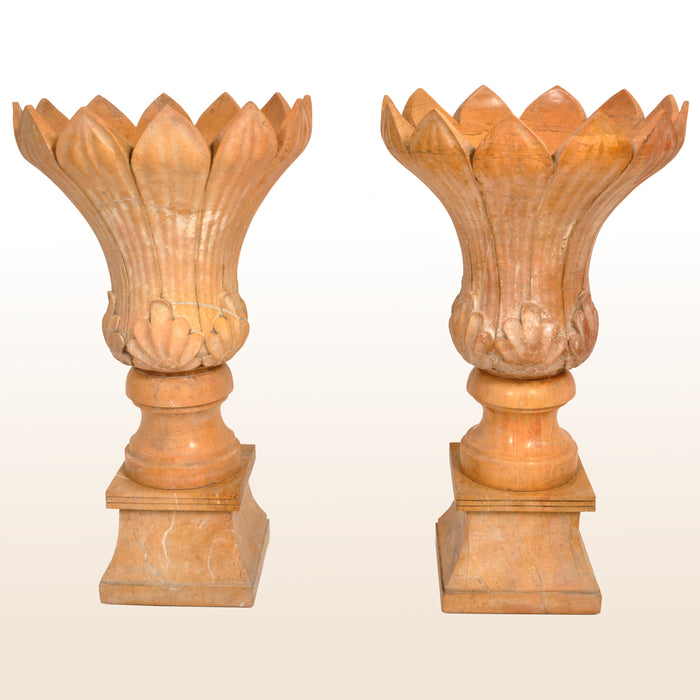 Monumental Pair of Antique 19th Century Italian Sienna Marble Urns / Planters circa 1830