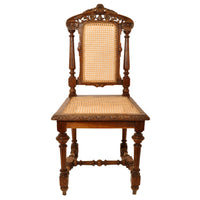 Set of Six Antique French Provincial Henri II Carved Oak & Caned Dining Chairs, circa 1880