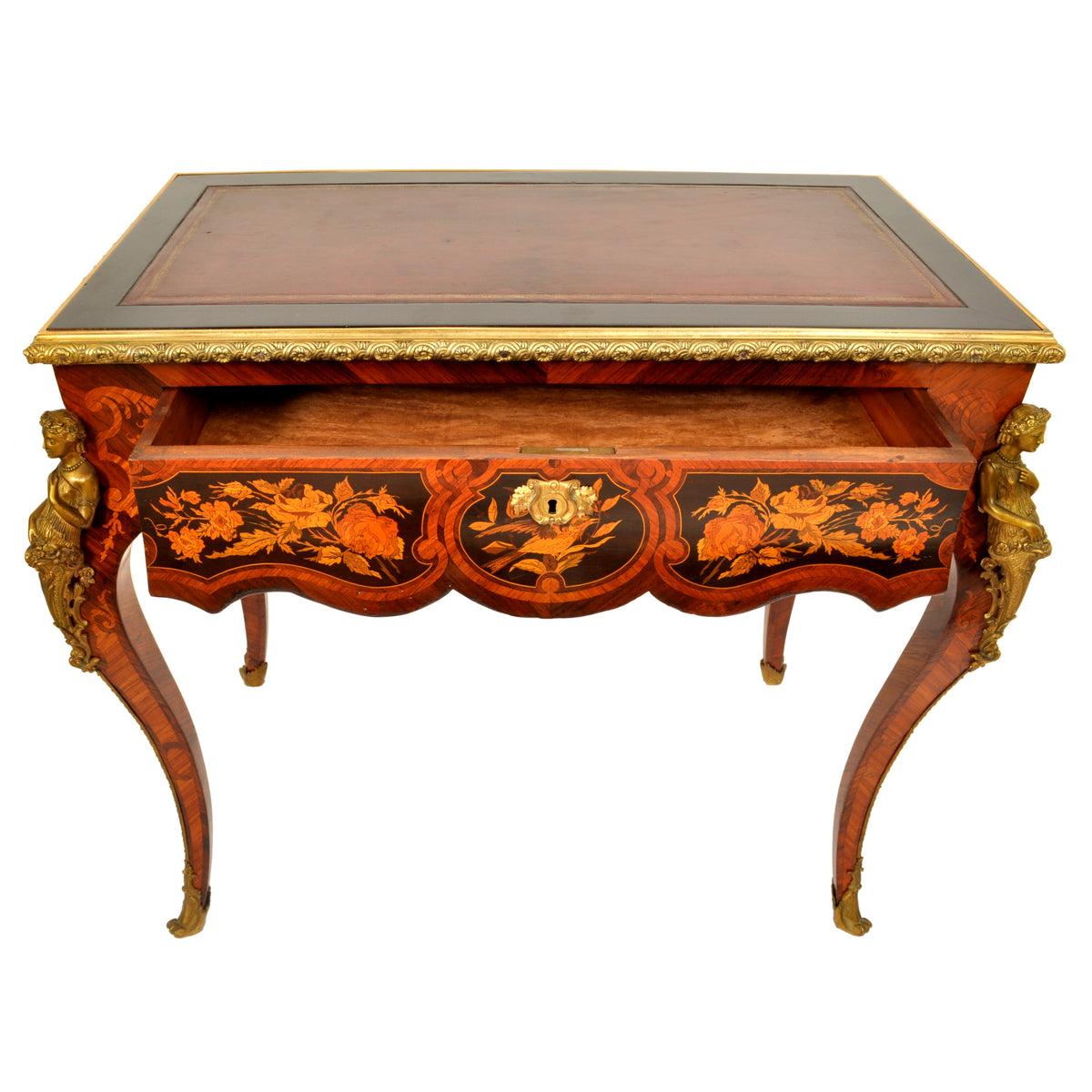 Antique 19th Century French Louis XVI Marquetry Ormolu Writing Desk / Table, circa 1895