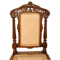 Set of Six Antique French Provincial Henri II Carved Oak & Caned Dining Chairs, circa 1880