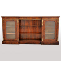Antique English Burl Walnut Long Inlaid Ormolu Bookcase / Buffet / Sideboard, circa 1870