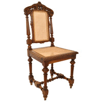 Set of Six Antique French Provincial Henri II Carved Oak & Caned Dining Chairs, circa 1880