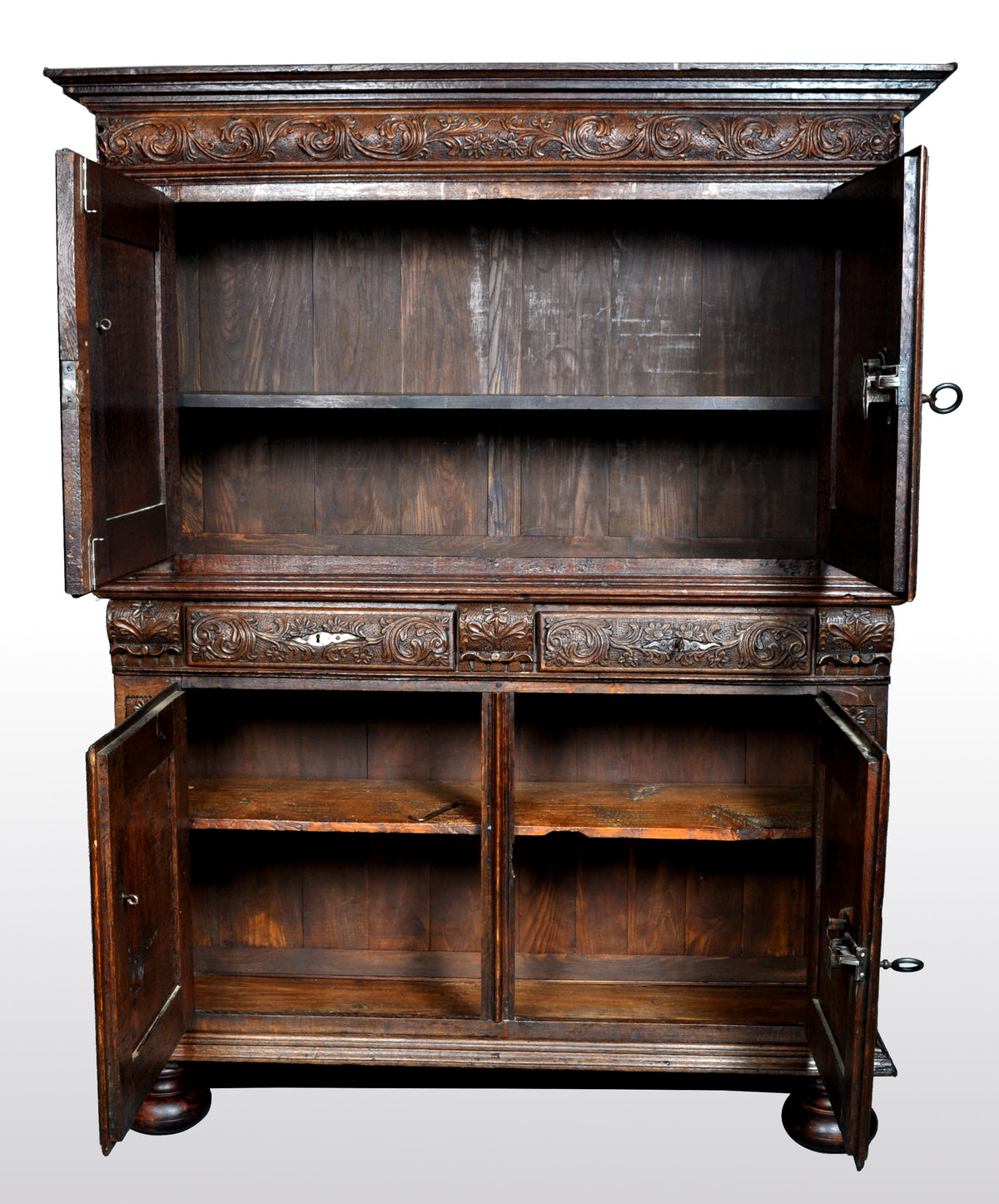 Antique French Baroque Carved Oak Court Cabinet, circa 1750