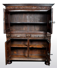 Antique French Baroque Carved Oak Court Cabinet, circa 1750