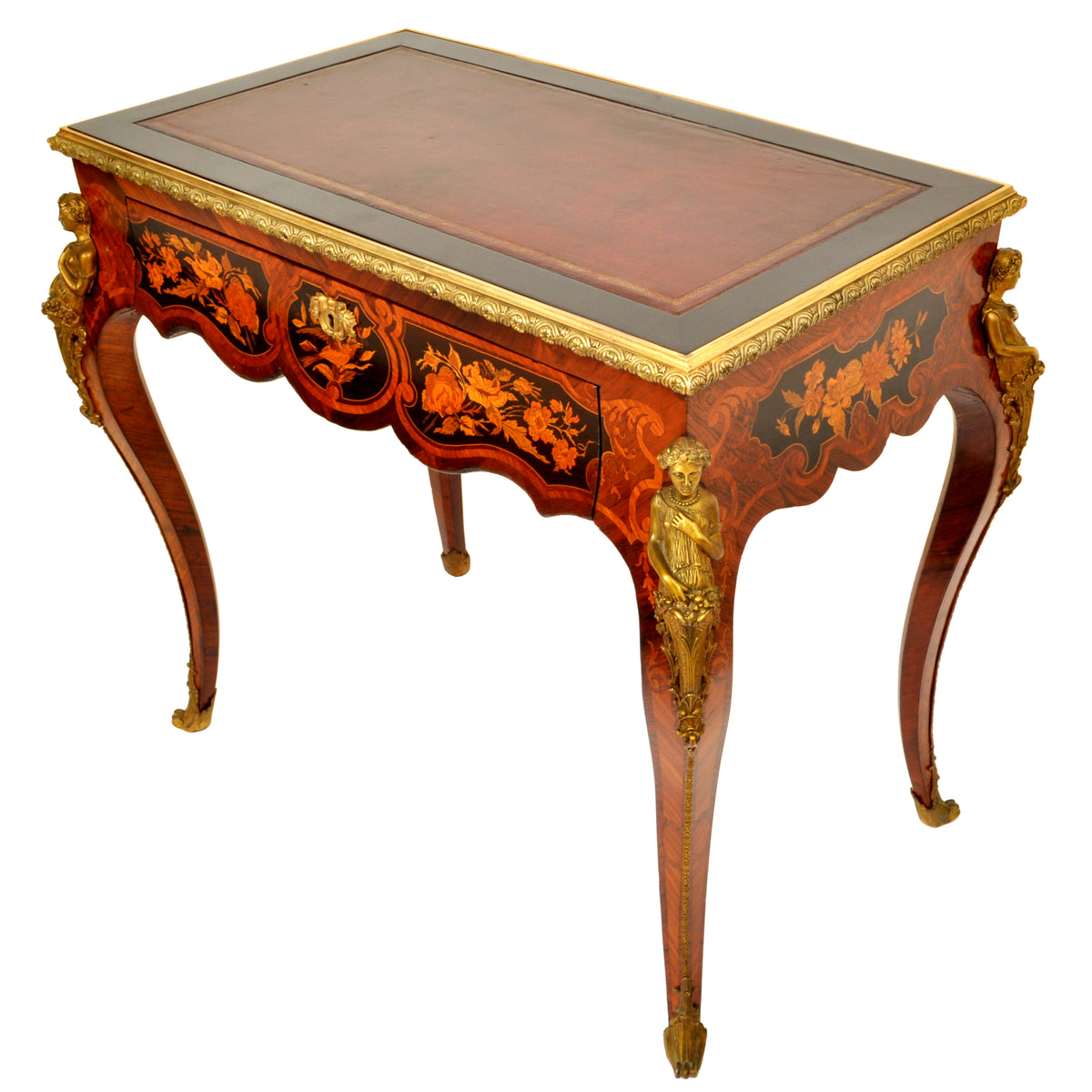 Antique 19th Century French Louis XVI Marquetry Ormolu Writing Desk / Table, circa 1895