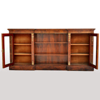 Antique English Burl Walnut Long Inlaid Ormolu Bookcase / Buffet / Sideboard, circa 1870