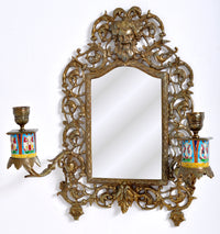 Antique Neoclassical French Brass Wall Mirror with Candle Sconces, circa 1890