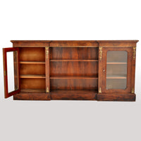 Antique English Burl Walnut Long Inlaid Ormolu Bookcase / Buffet / Sideboard, circa 1870