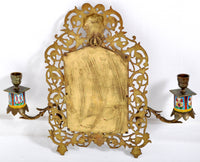 Antique Neoclassical French Brass Wall Mirror with Candle Sconces, circa 1890