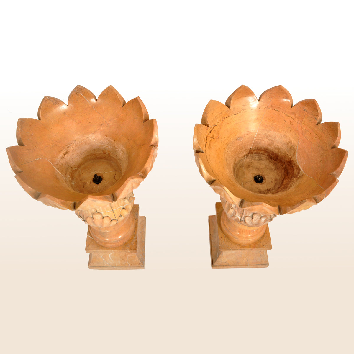 Monumental Pair of Antique 19th Century Italian Sienna Marble Urns / Planters circa 1830