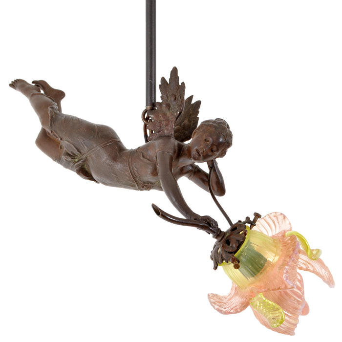Antique French Bronze Art Nouveau Flying Maiden Chandelier / Light / Lamp, circa 1900