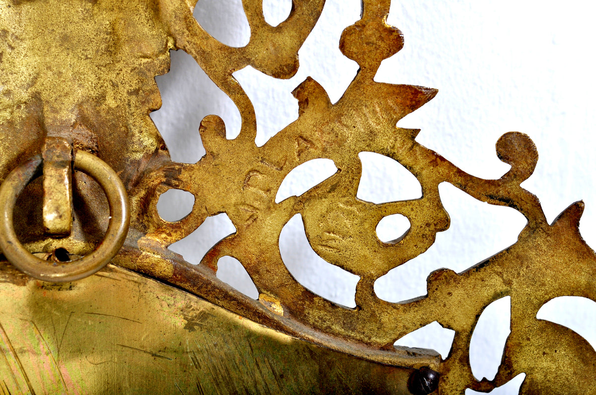 Antique Neoclassical French Brass Wall Mirror with Candle Sconces, circa 1890
