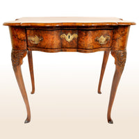 Antique Queen Anne Serpentine Burl Yew & Walnut Inlaid Side Table / Lowboy, circa 1710