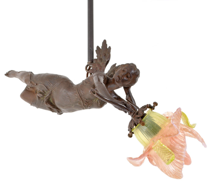 Antique French Bronze Art Nouveau Flying Maiden Chandelier / Light / Lamp, circa 1900