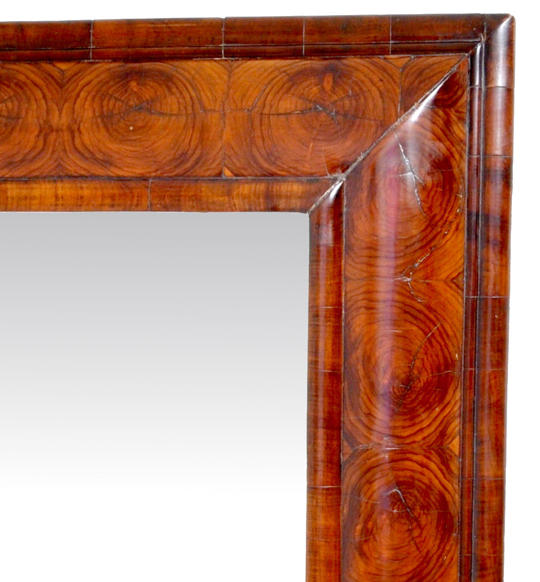 Antique William and Mary Laburnum Oyster Veneer Cushion-Shaped Mirror, Circa 1690