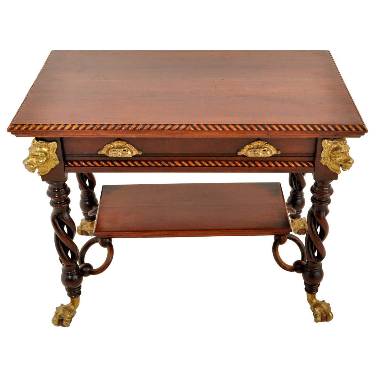 Antique American Merklen Brothers of New York Walnut Barley Twist Library / Writing Table, circa 1885
