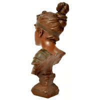 Antique French Art Nouveau Bronze Female Bust "Phryne" Emanuel Villanis Circa 1900
