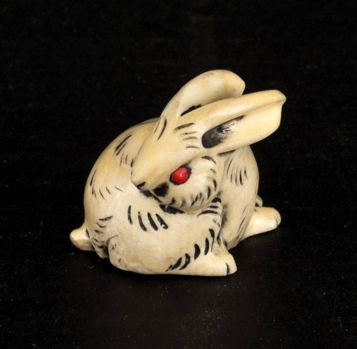 Antique Japanese Meiji Period Carved Ivory Hare/Rabbit Netsuke, Circa 1850