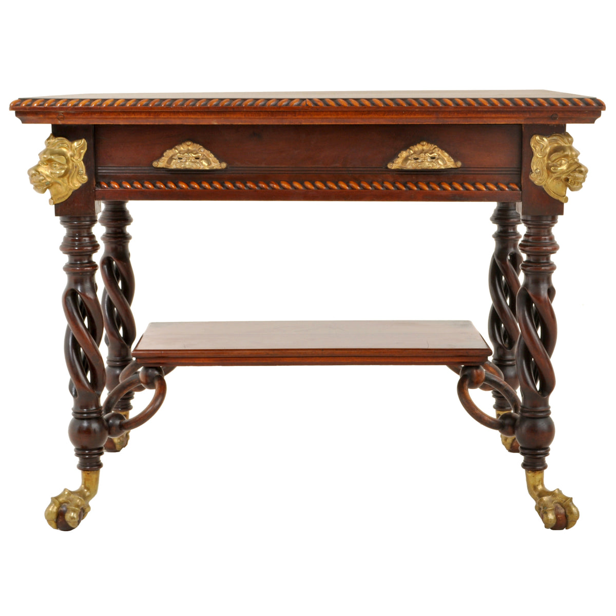 Antique American Merklen Brothers of New York Walnut Barley Twist Library / Writing Table, circa 1885