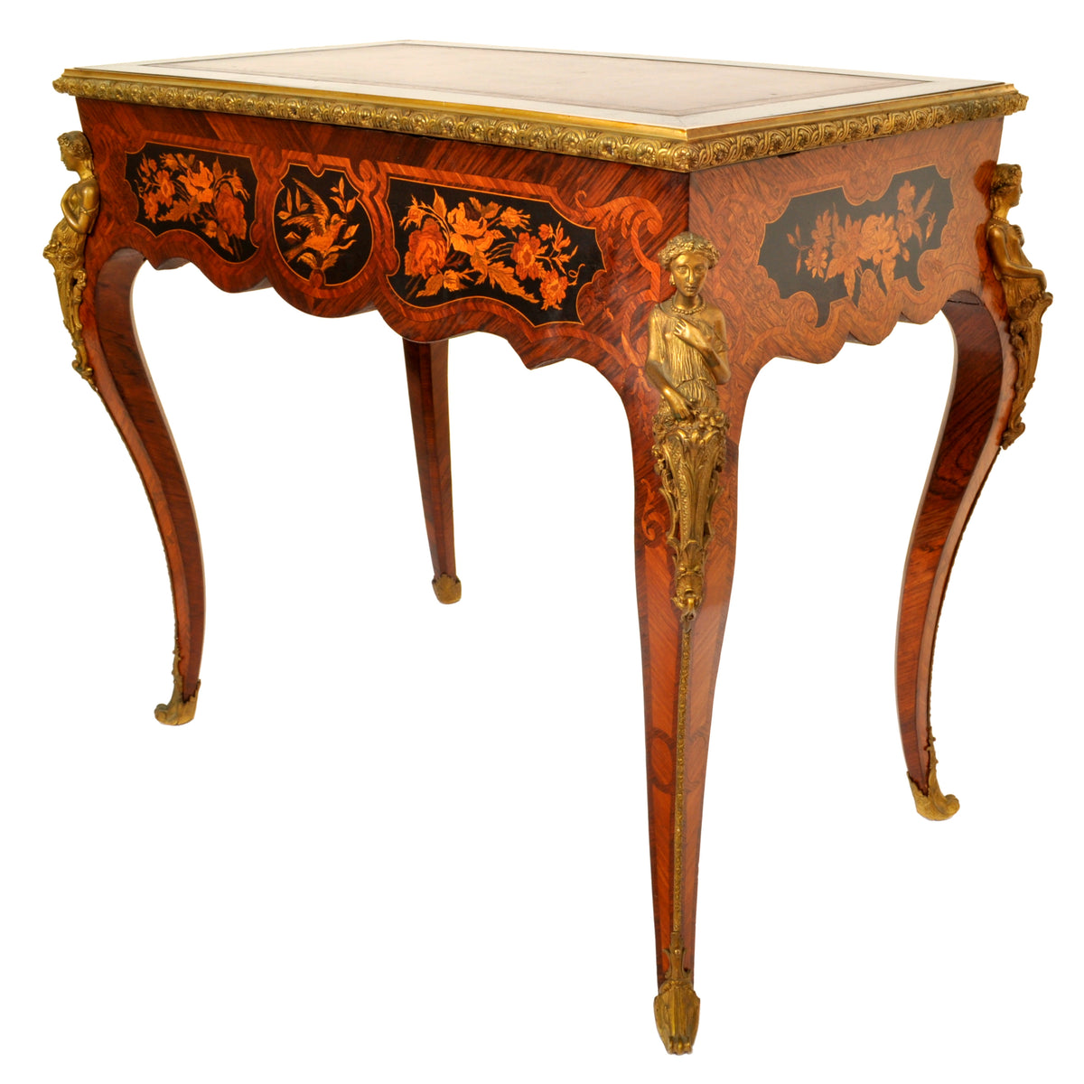 Antique 19th Century French Louis XVI Marquetry Ormolu Writing Desk / Table, circa 1895