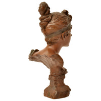 Antique French Art Nouveau Bronze Female Bust "Phryne" Emanuel Villanis Circa 1900