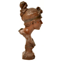 Antique French Art Nouveau Bronze Female Bust "Phryne" Emanuel Villanis Circa 1900