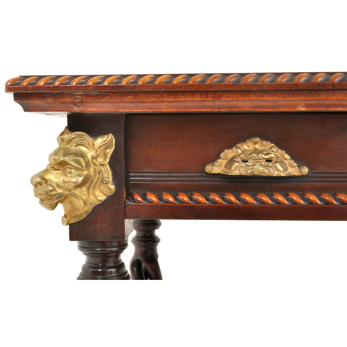 Antique American Merklen Brothers of New York Walnut Barley Twist Library / Writing Table, circa 1885