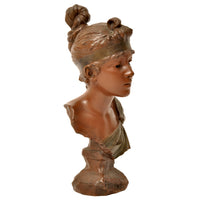 Antique French Art Nouveau Bronze Female Bust "Phryne" Emanuel Villanis Circa 1900