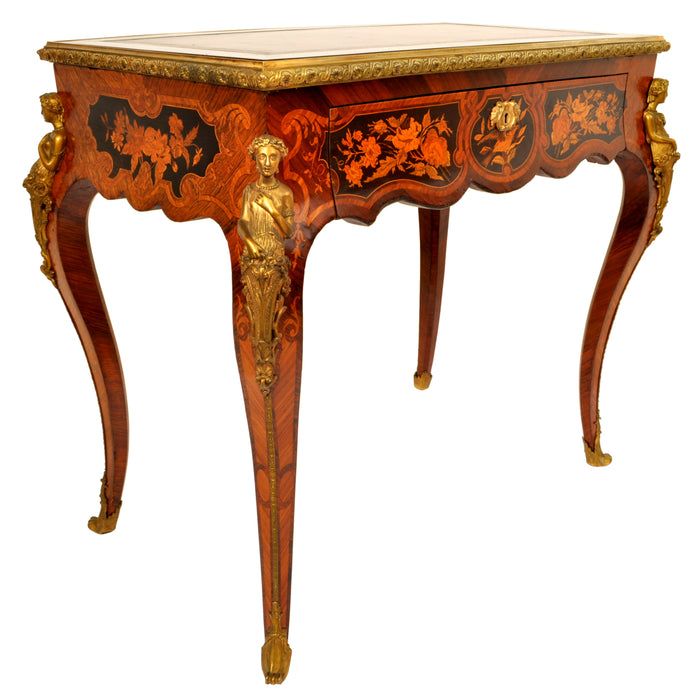 Antique 19th Century French Louis XVI Marquetry Ormolu Writing Desk / Table, circa 1895