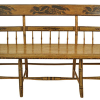 Antique American Colonial Federal Baltimore Painted Spindled Windsor Bench, circa 1820