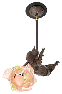 Antique French Bronze Art Nouveau Flying Maiden Chandelier / Light / Lamp, circa 1900