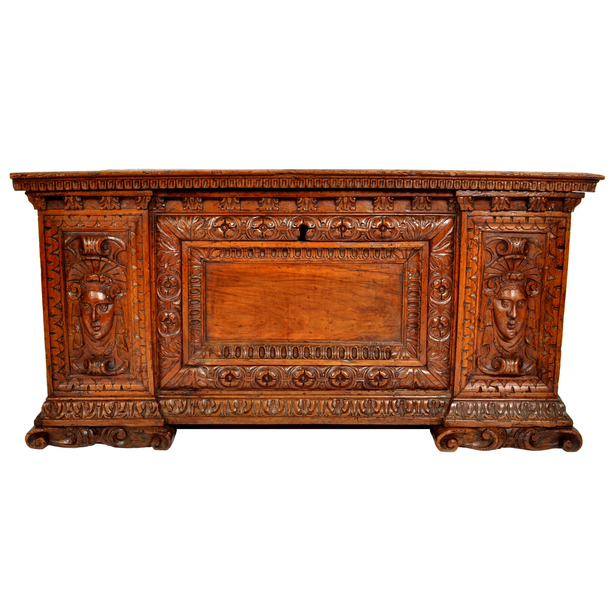 Antique 17th Century Italian Baroque Carved Walnut Cassone / Coffer / Chest, circa 1680