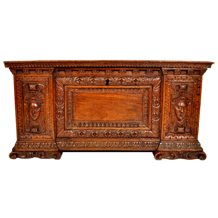 Antique 17th Century Italian Baroque Carved Walnut Cassone / Coffer / Chest, circa 1680