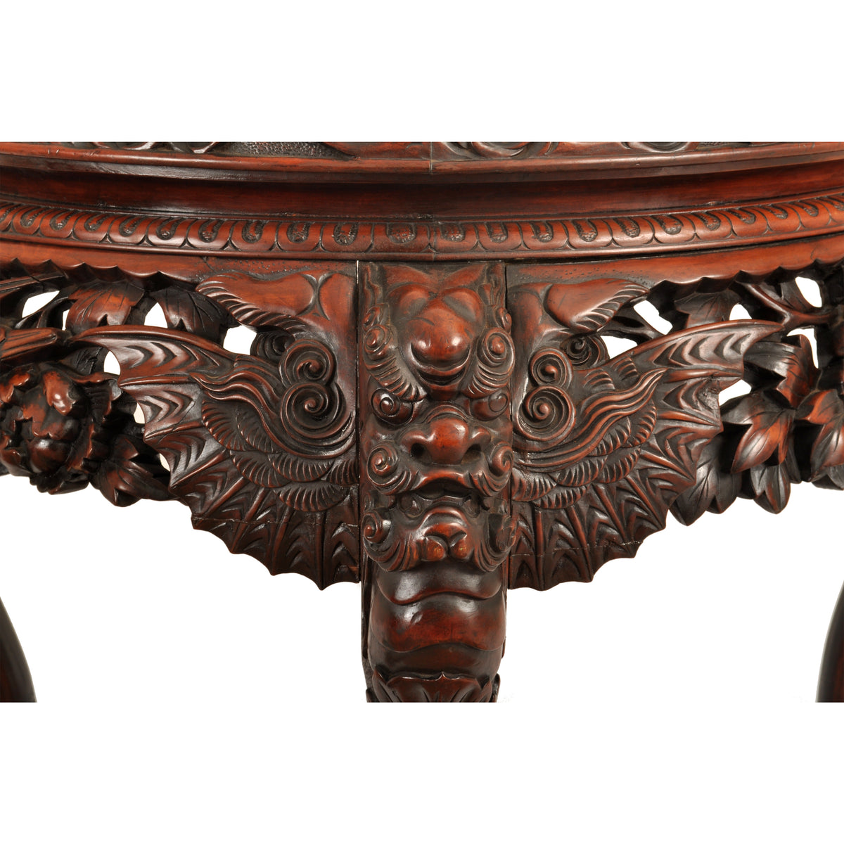 Antique Chinese Qing Dynasty Carved Elm Center Table with Bats & Birds, circa 1890