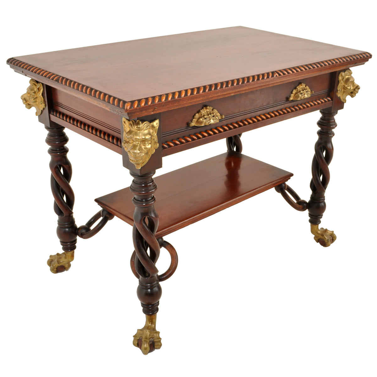 Antique American Merklen Brothers of New York Walnut Barley Twist Library / Writing Table, circa 1885