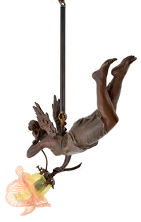 Antique French Bronze Art Nouveau Flying Maiden Chandelier / Light / Lamp, circa 1900