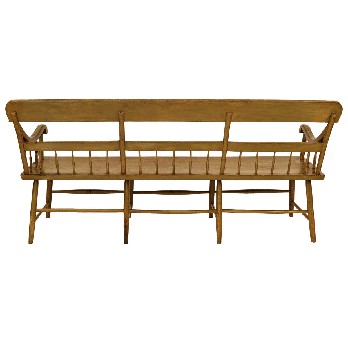 Antique American Colonial Federal Baltimore Painted Spindled Windsor Bench, circa 1820