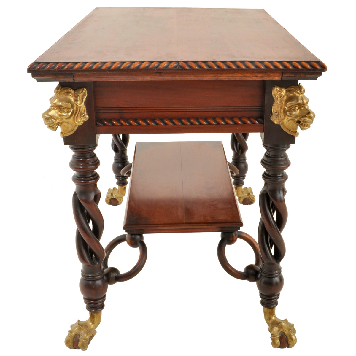 Antique American Merklen Brothers of New York Walnut Barley Twist Library / Writing Table, circa 1885