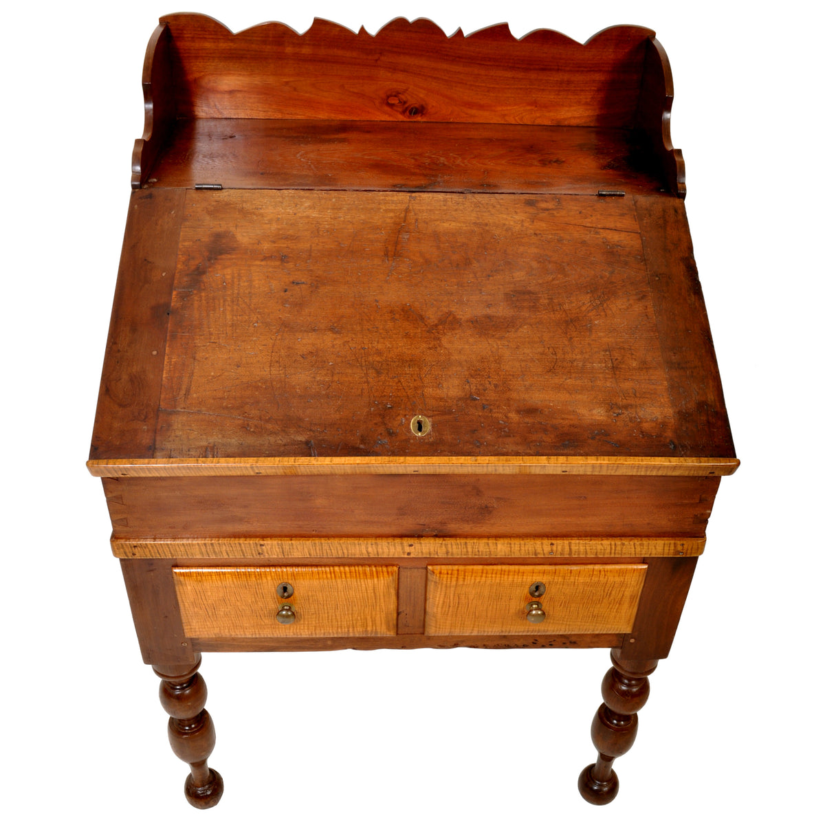 Antique Cherry and Tiger Maple New England Plantation Sheraton Desk/Secretary, circa 1820