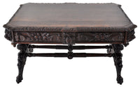 Antique 19th Century French Carved Oak Library Table, Circa 1860