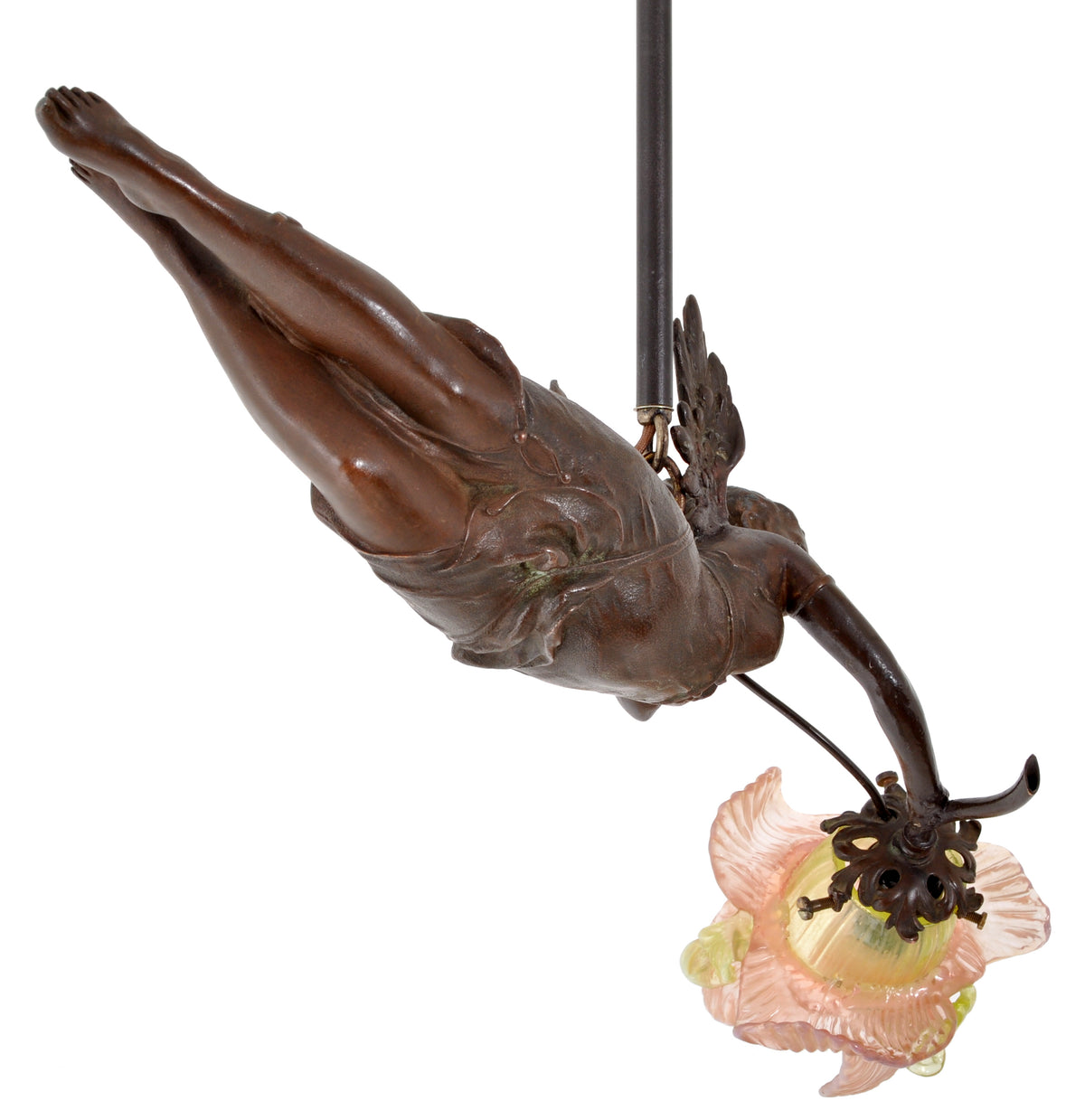 Antique French Bronze Art Nouveau Flying Maiden Chandelier / Light / Lamp, circa 1900