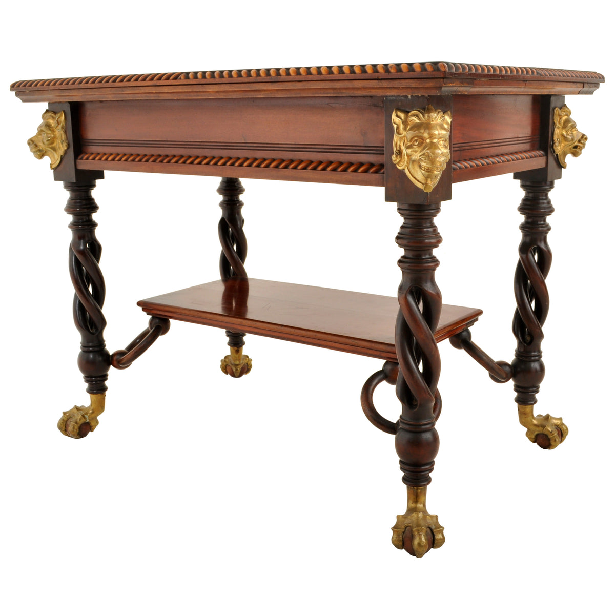 Antique American Merklen Brothers of New York Walnut Barley Twist Library / Writing Table, circa 1885