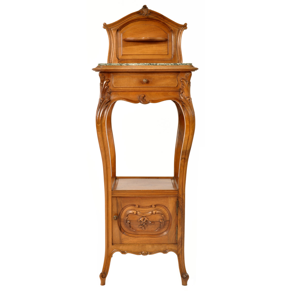 Antique French Provincial Art Nouveau Walnut & Marble Nightstand Side Table circa 1900