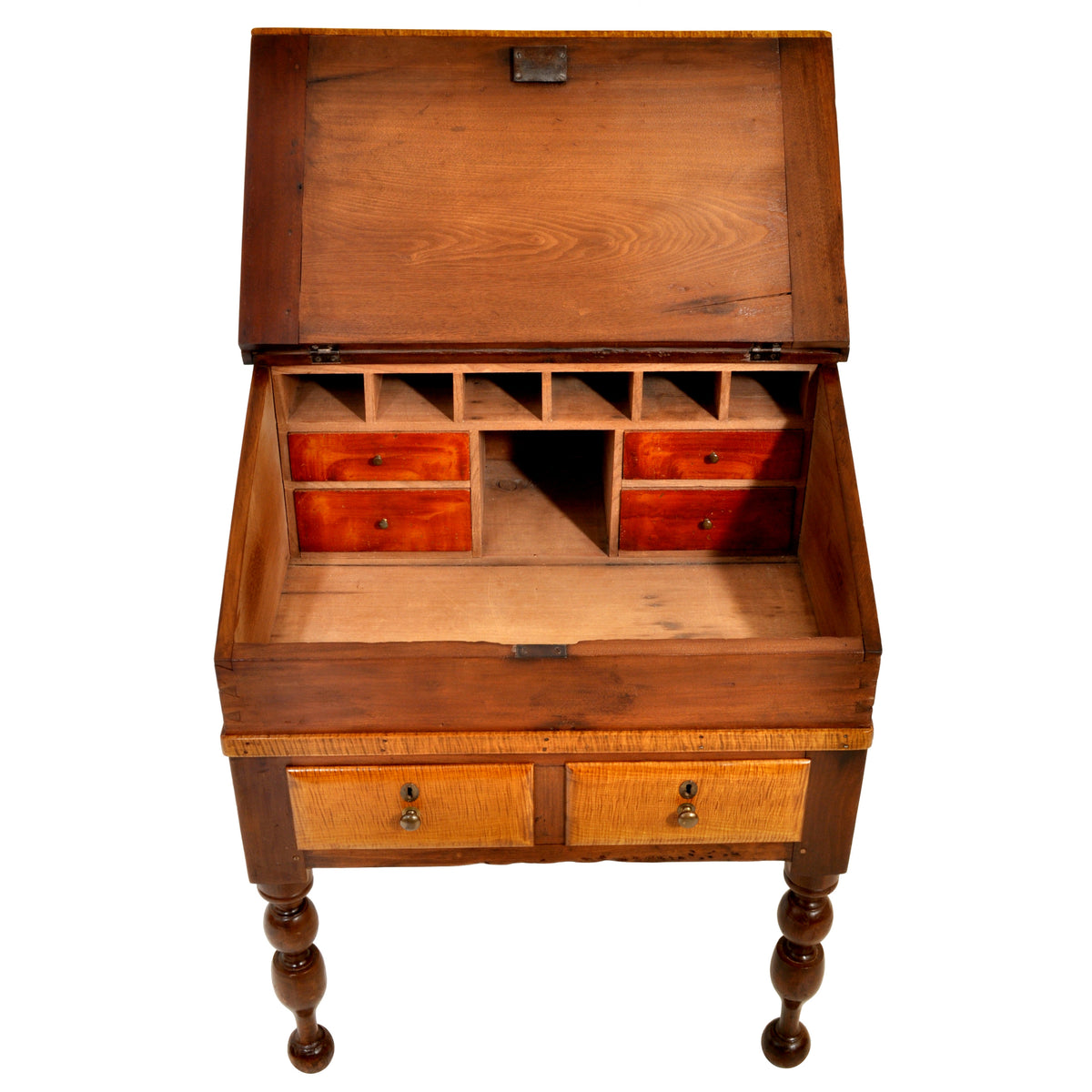 Antique Cherry and Tiger Maple New England Plantation Sheraton Desk/Secretary, circa 1820