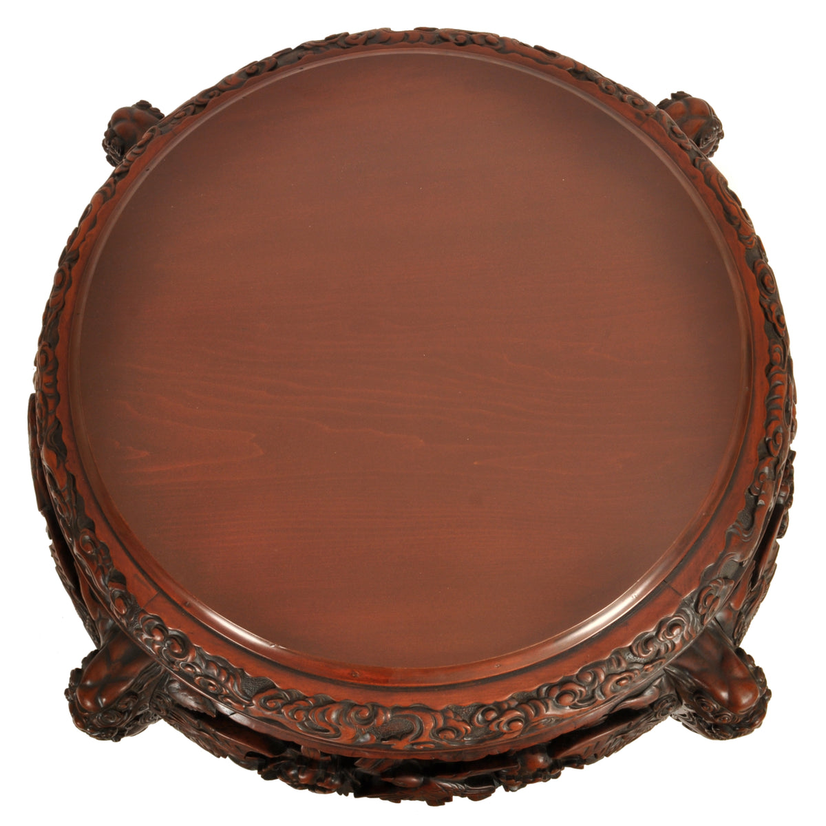 Antique Chinese Qing Dynasty Carved Elm Center Table with Bats & Birds, circa 1890