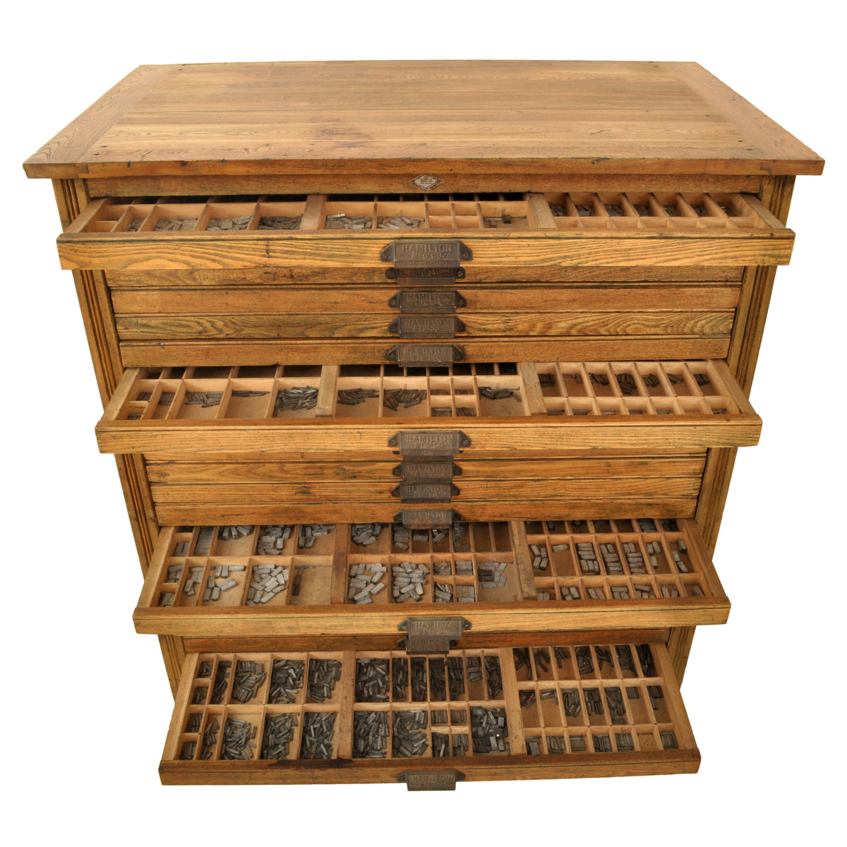 Antique American Oak Hamilton Moveable Type Print Cabinet Flat File, Circa 1910