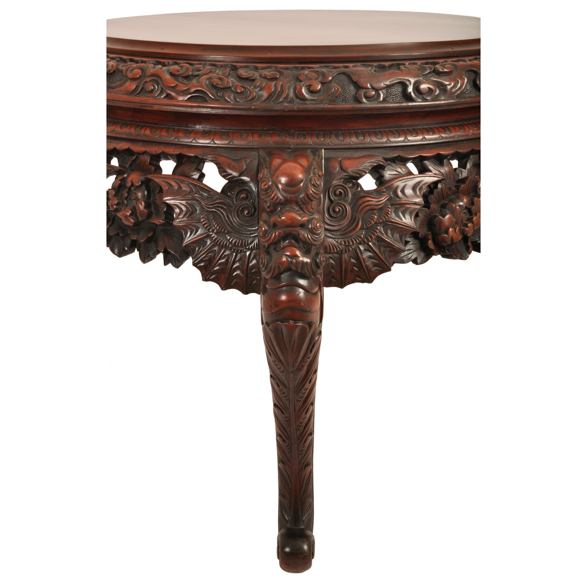 Antique Chinese Qing Dynasty Carved Elm Center Table with Bats & Birds, circa 1890