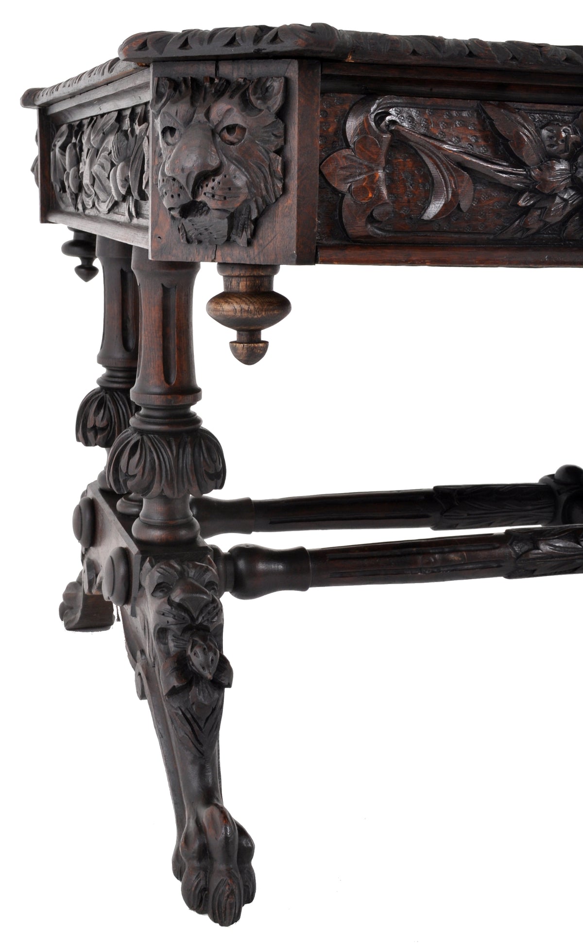 Antique 19th Century French Carved Oak Library Table, Circa 1860