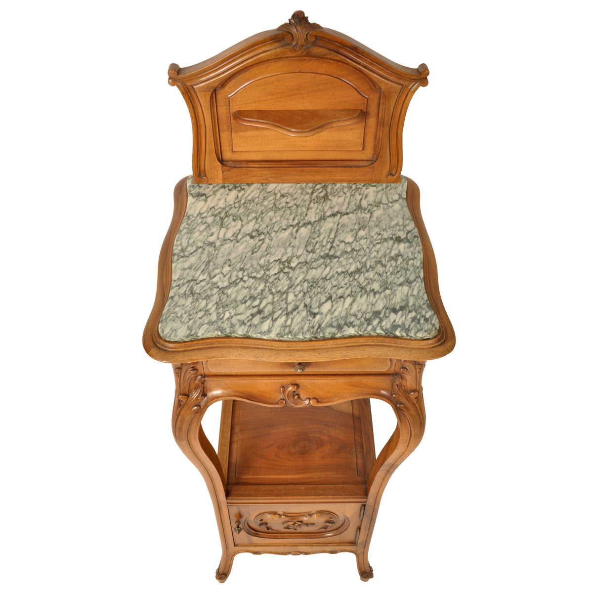 Antique French Provincial Art Nouveau Walnut & Marble Nightstand Side Table circa 1900