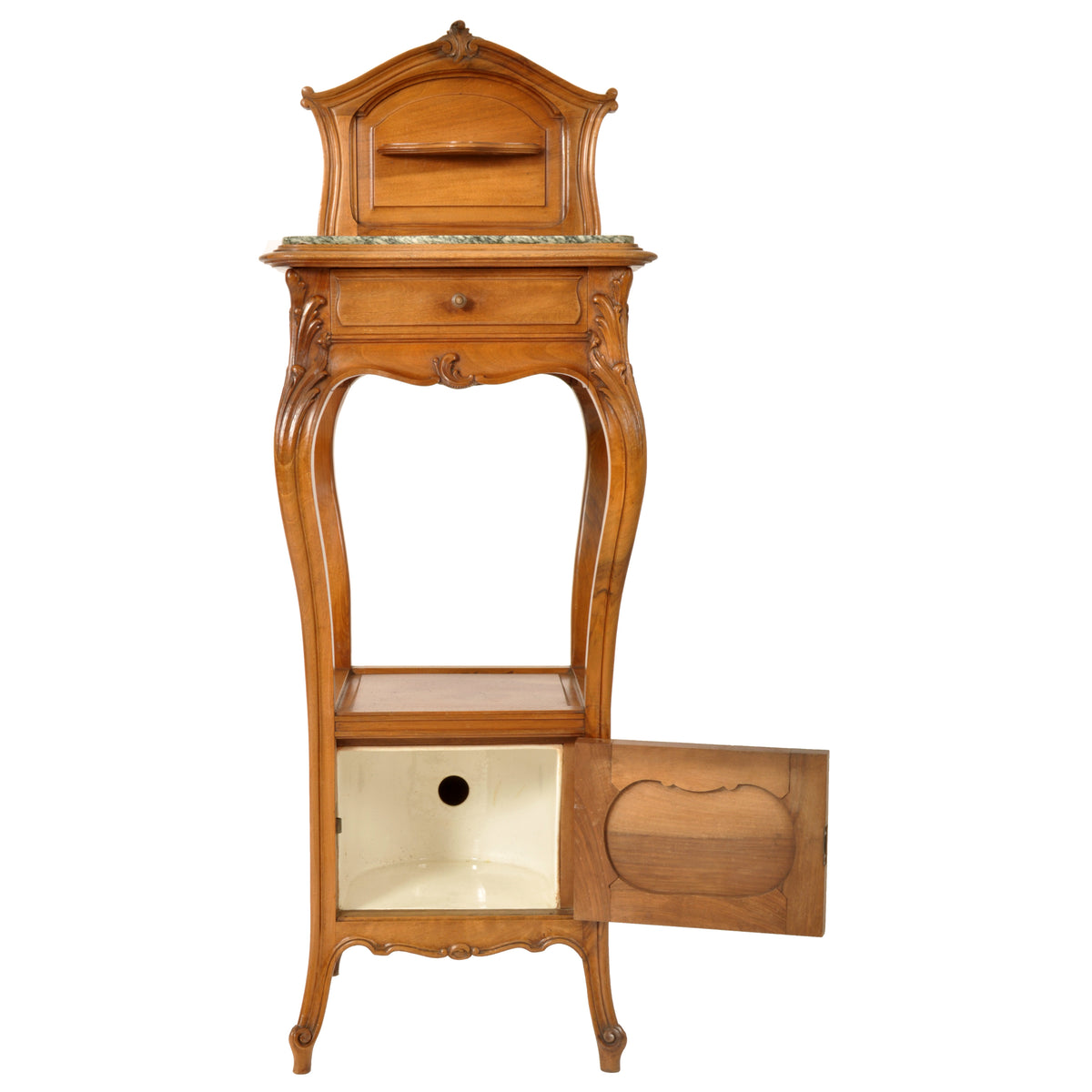 Antique French Provincial Art Nouveau Walnut & Marble Nightstand Side Table circa 1900
